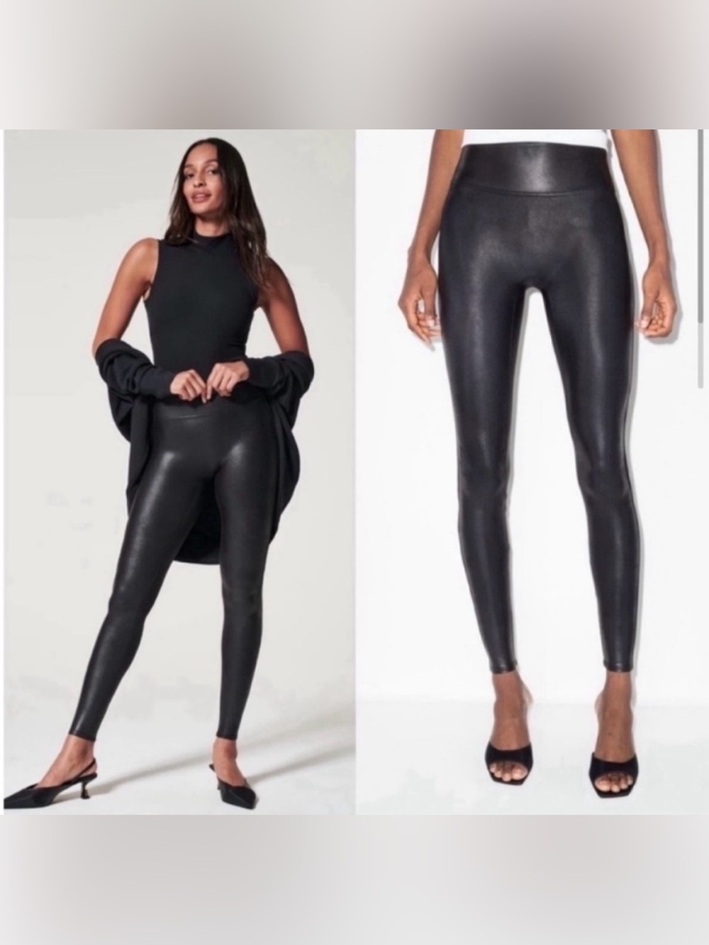 SPANX Faux Leather Black Leggings Size L